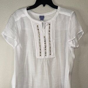 Laura Scott White Tie‎ Front Blouse with Bib Collar